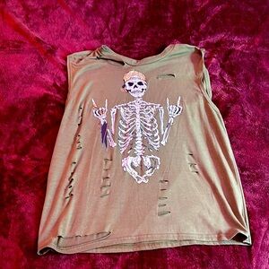 Olive Green Skeleton Graphic Kids Tank Top